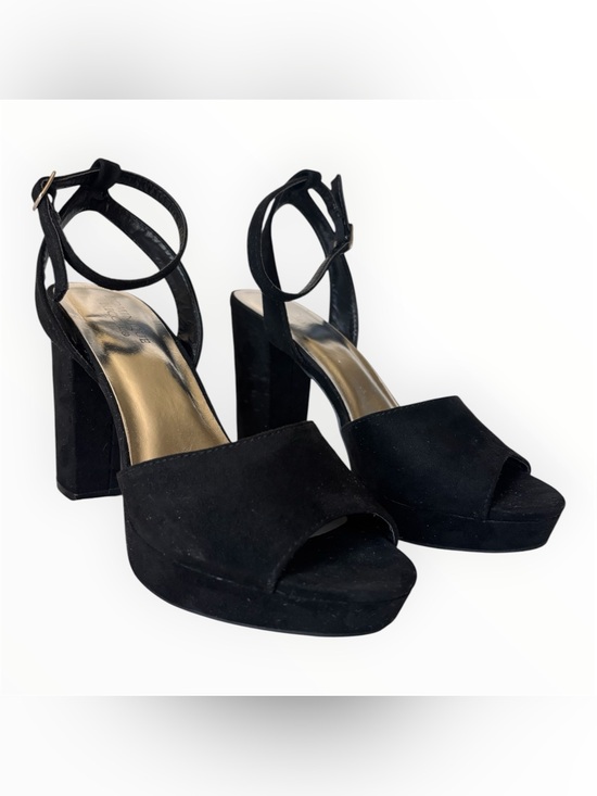Dominique Shoes - Dominique Nicole Black Suede Platform Block Heel Sandals with Ankle Strap | 6.5